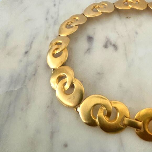 MAXINE DENKER Rare Vintage 80's Modernist Choker Maximalist Matte Goldtone Artsy - Picture 10 of 14
